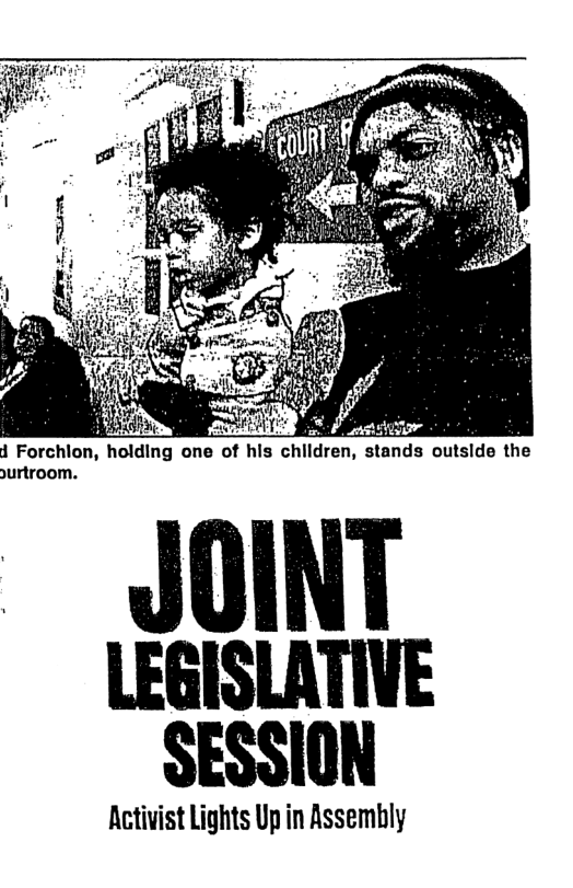 i Forchlon, ourtroom.  JIIINT  LEGISLATIVE SESSION  Activist Lights Up in Assembly 